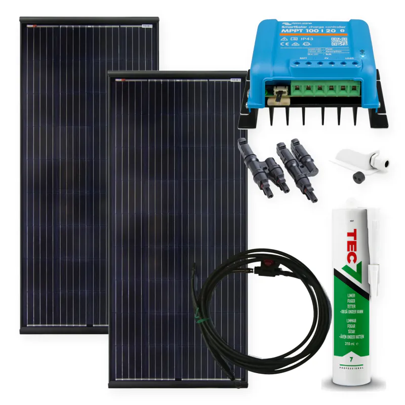 Komplett solcellepakke bobil 300W (2x150W) med Victron MPPT