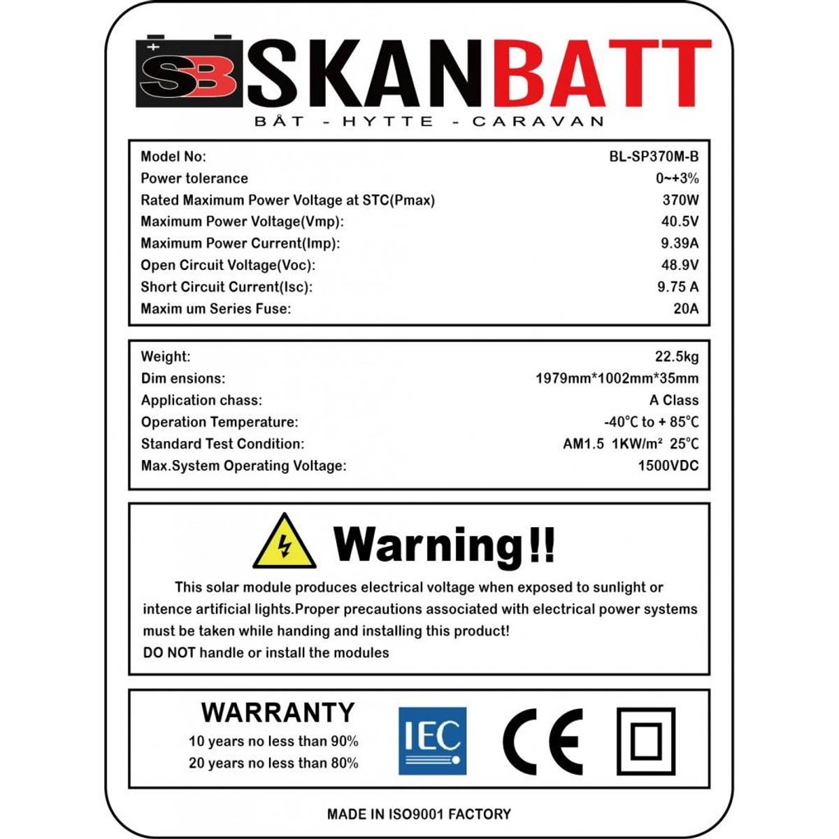 335 Watt Solcellepanel Helsvart Mono PERC SKANBATT